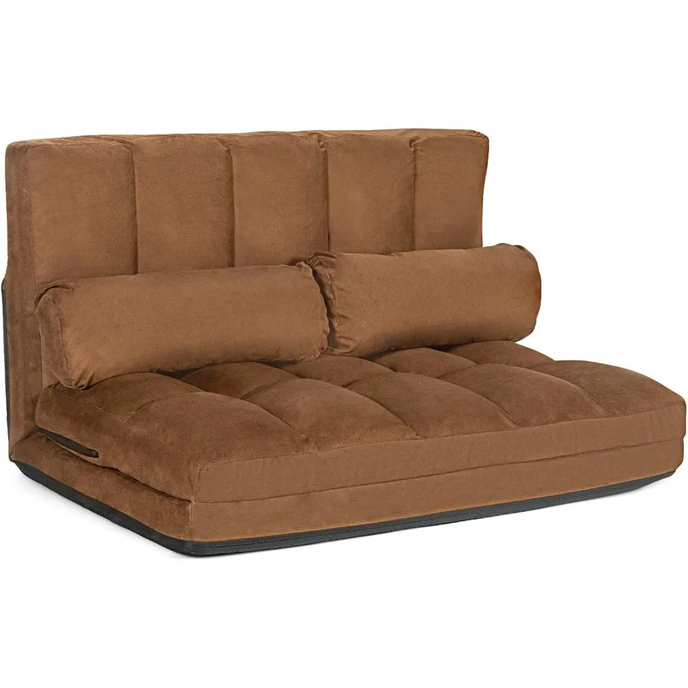 Foldable Floor Sofa, 6-Position Adjustable Lounge Couch with 2 Pillows & Suede Cloth Cover, Modern Lounge Mattress Video