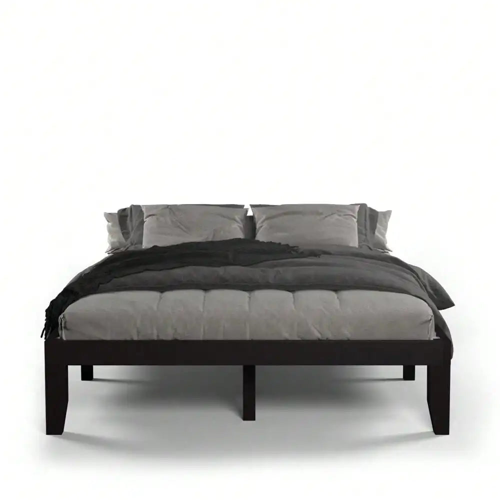 Queen Size 14" Bed Frame Mattress Platform Slats for Home Espresso