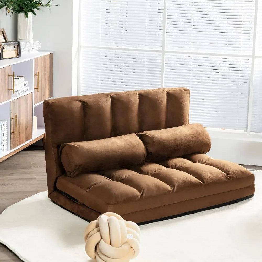 Foldable Floor Sofa, 6-Position Adjustable Lounge Couch with 2 Pillows & Suede Cloth Cover, Modern Lounge Mattress Video