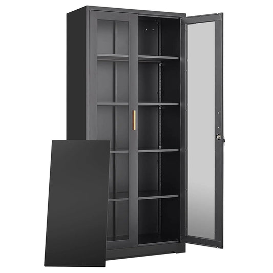 71''Glass Display Cabinet, Black Curio Cabinet With Lock, Display Case with 4 Adjustable Shelves,Showcase Display Cabinet