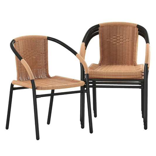 Lila 4 Pack Beige Rattan Indoor-Outdoor Restaurant Stack Chair | Versatile and Stylish Seating