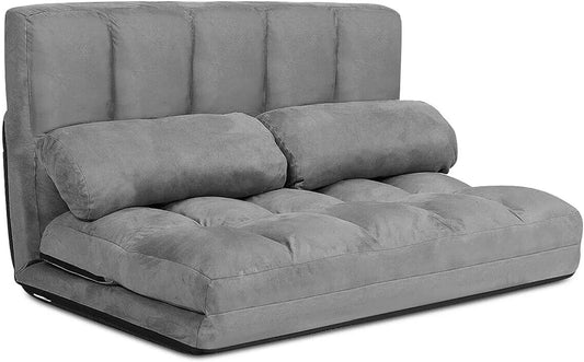 Foldable Floor Sofa, 6-Position Adjustable Lounge Couch with 2 Pillows & Suede Cloth Cover, Modern Lounge Mattress Video