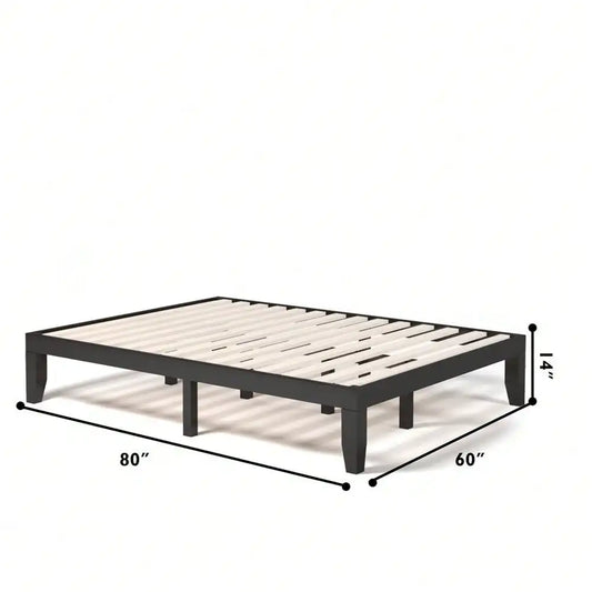 Queen Size 14"  Bed Frame Mattress Platform  Slats for Home Espresso