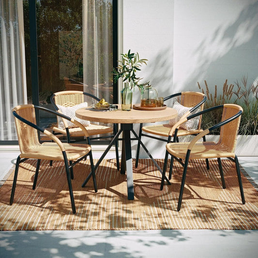 Lila 4 Pack Beige Rattan Indoor-Outdoor Restaurant Stack Chair | Versatile and Stylish Seating