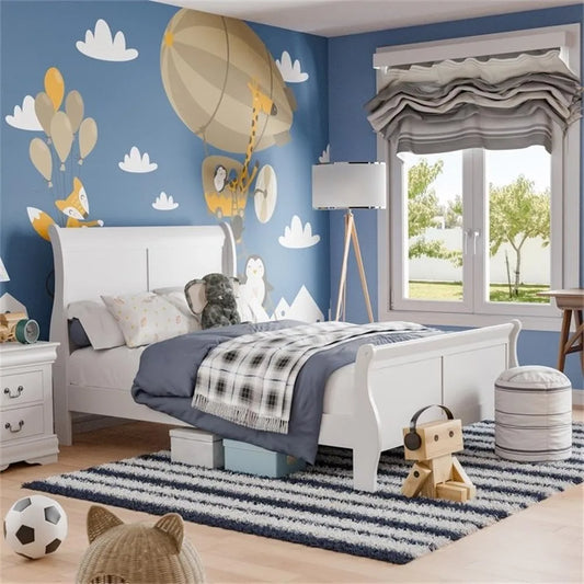 BOWERY HILL Transitional Solid Wood Panel Full Bed in White Finish